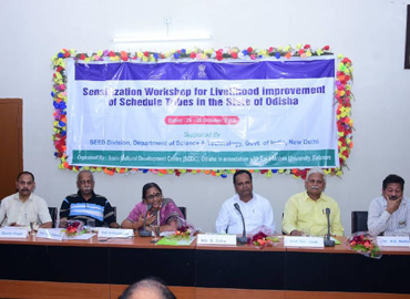 Sri Banamali Sahoo, Chairman, SCDC during Tribal Workshop at FM University, Balasore