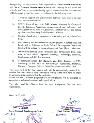 MoU with Fakir Mohan University, Balasore