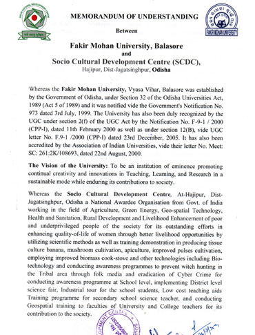 MoU with Fakir Mohan University, Balasore