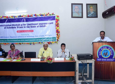 Sri Banamali Sahoo, Chairman, SCDC during Tribal Workshop at FM University, Balasore
